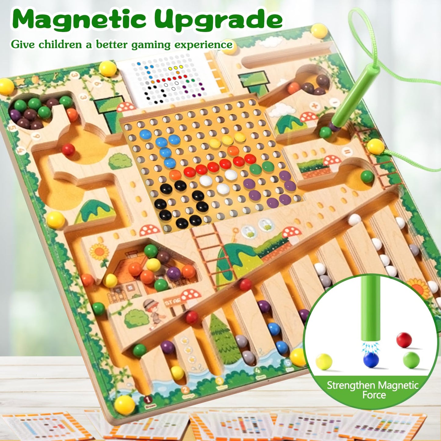 Montessori Magnetic Maze Board - Wooden Drawing Board with Magnetic Beads for 3+ Year Old Kids - Educational Learning Toys