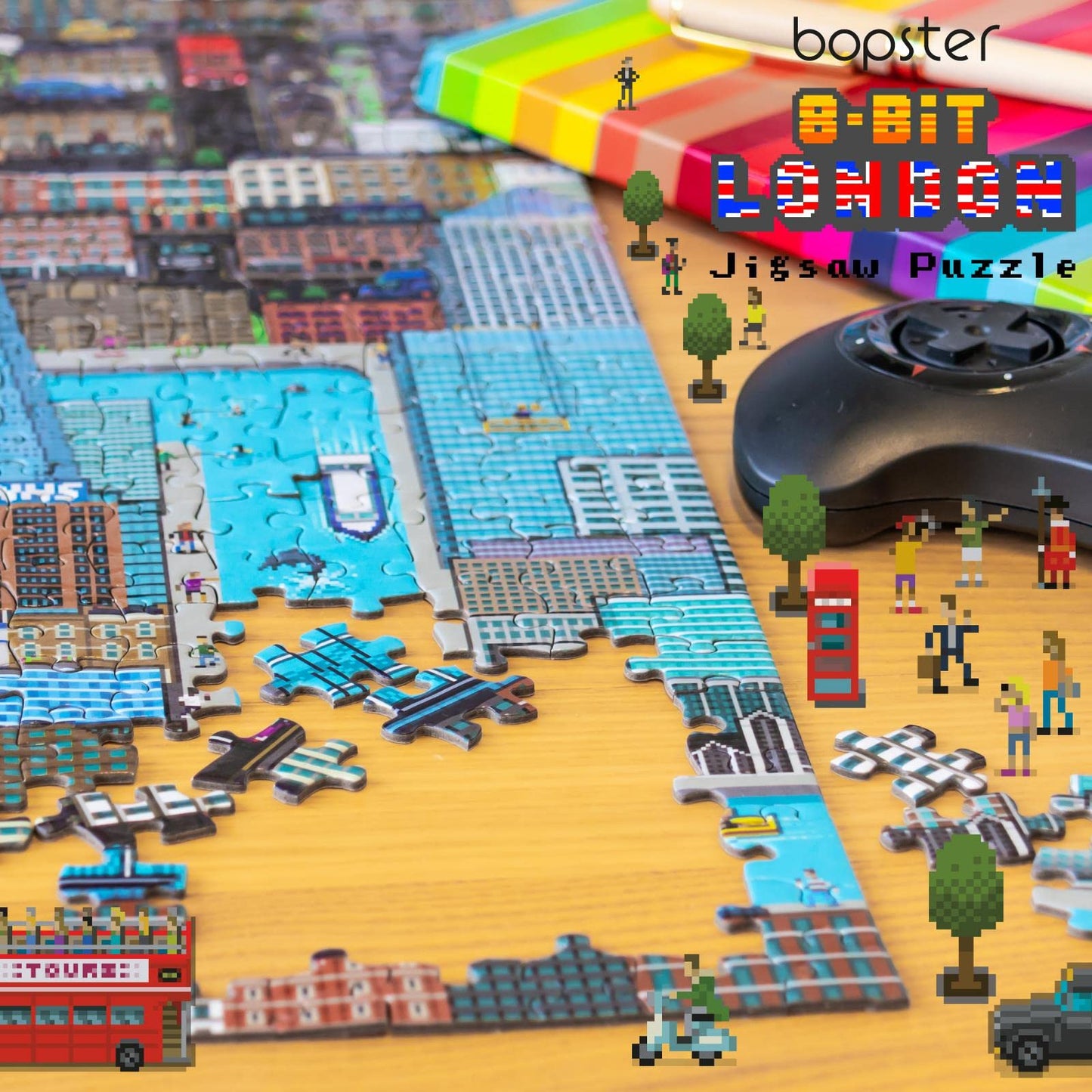 1000 Piece Puzzle - 8-bit Retro Gaming Style London Jigsaw Puzzles 1000 Pieces for mature-themeds Made with 100% Recycled Cardboard - mature-themed Puzzles Level 3 by bopster