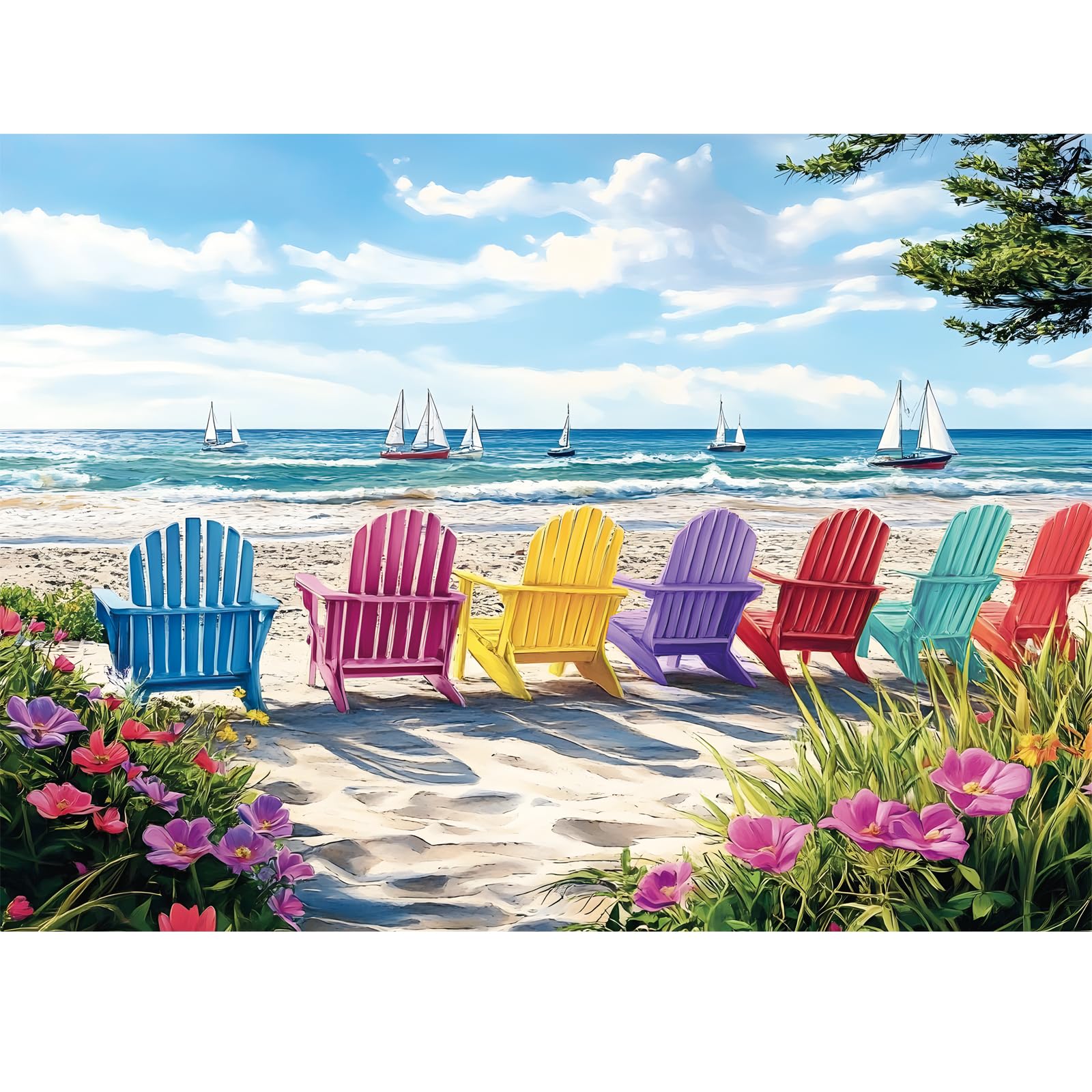500 Piece Puzzle for mature-themed Hawaiian Beach Rainbow Chair Puzzle for Kids Teen mature-themeds Recycled Paper Fun Cool Summer Jigsaw Puzzle 500 Piece Challenging Family Game Gift for Friends Men Women 20.5*15In