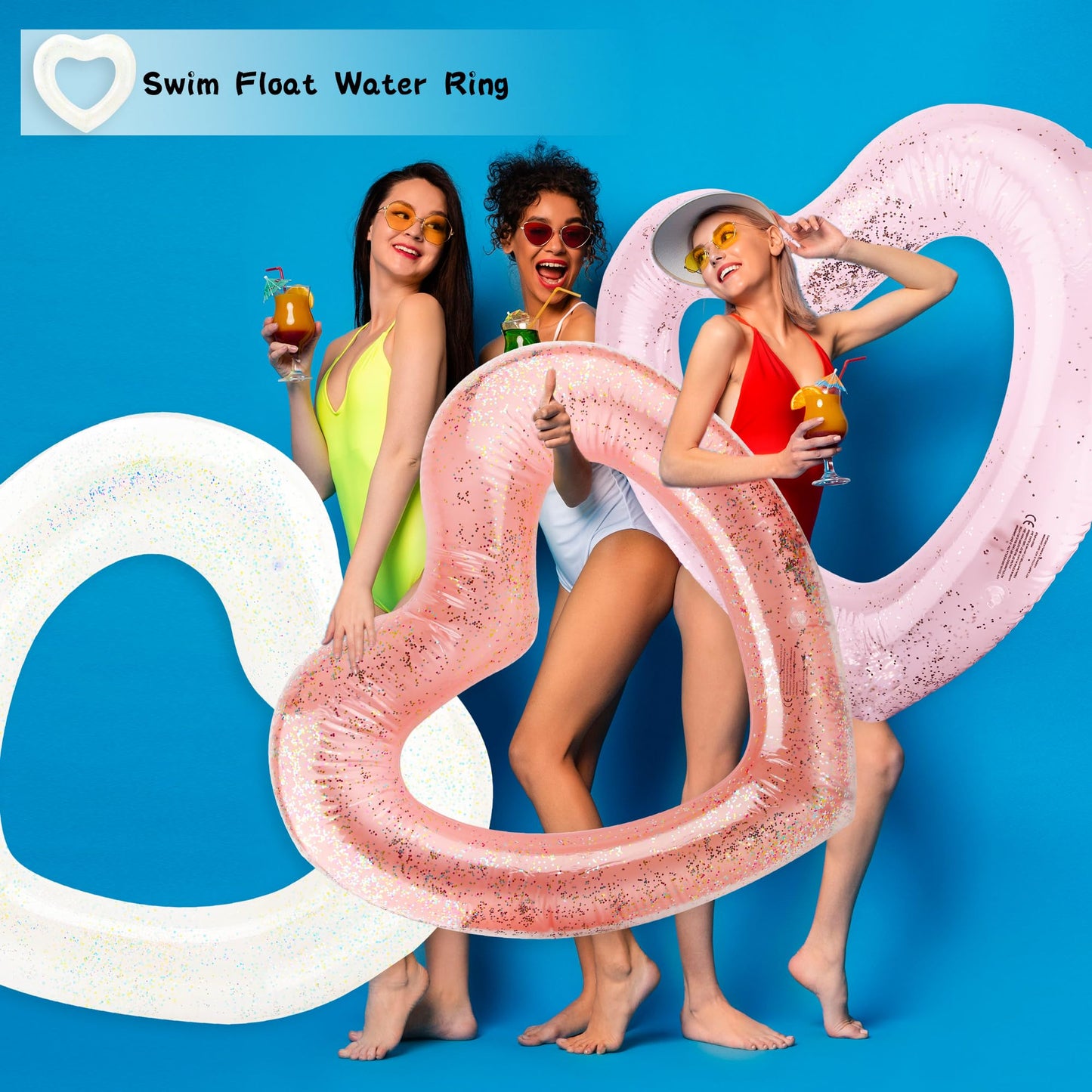 Octaday 6 Pack Inflatable Glitter Heart Pool Float Blow Up Heart Shaped Swimming Tube For Adults Bachelorette Party Summer Beach