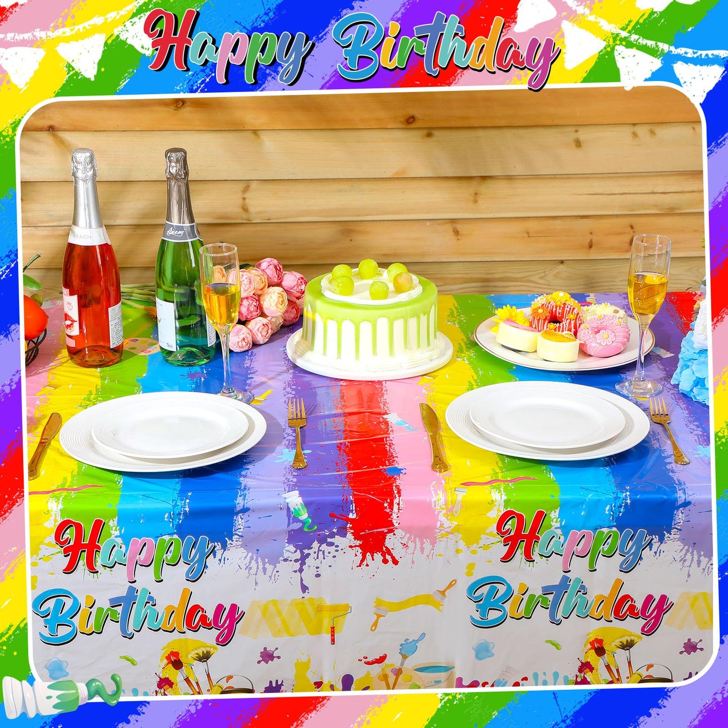 Zhehao 3 Pcs Art Paint Party Tablecloths Happy Birthday Table Cover Paint Splatter Table Cloth Disposable Plastic Art Party Deco