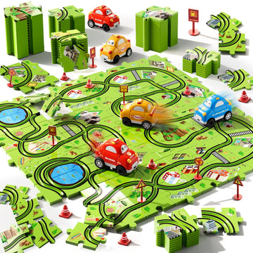 Beby Buty 64 PCS Puzzle Track Car Set Toys for Kids Boys  Toddler Toys Gifts for 3 4 5 Year Old Boys  Floor Puzzle Tracks Car for Boys Ages 3-5 4-6  for 3 4 5 6 Year Old