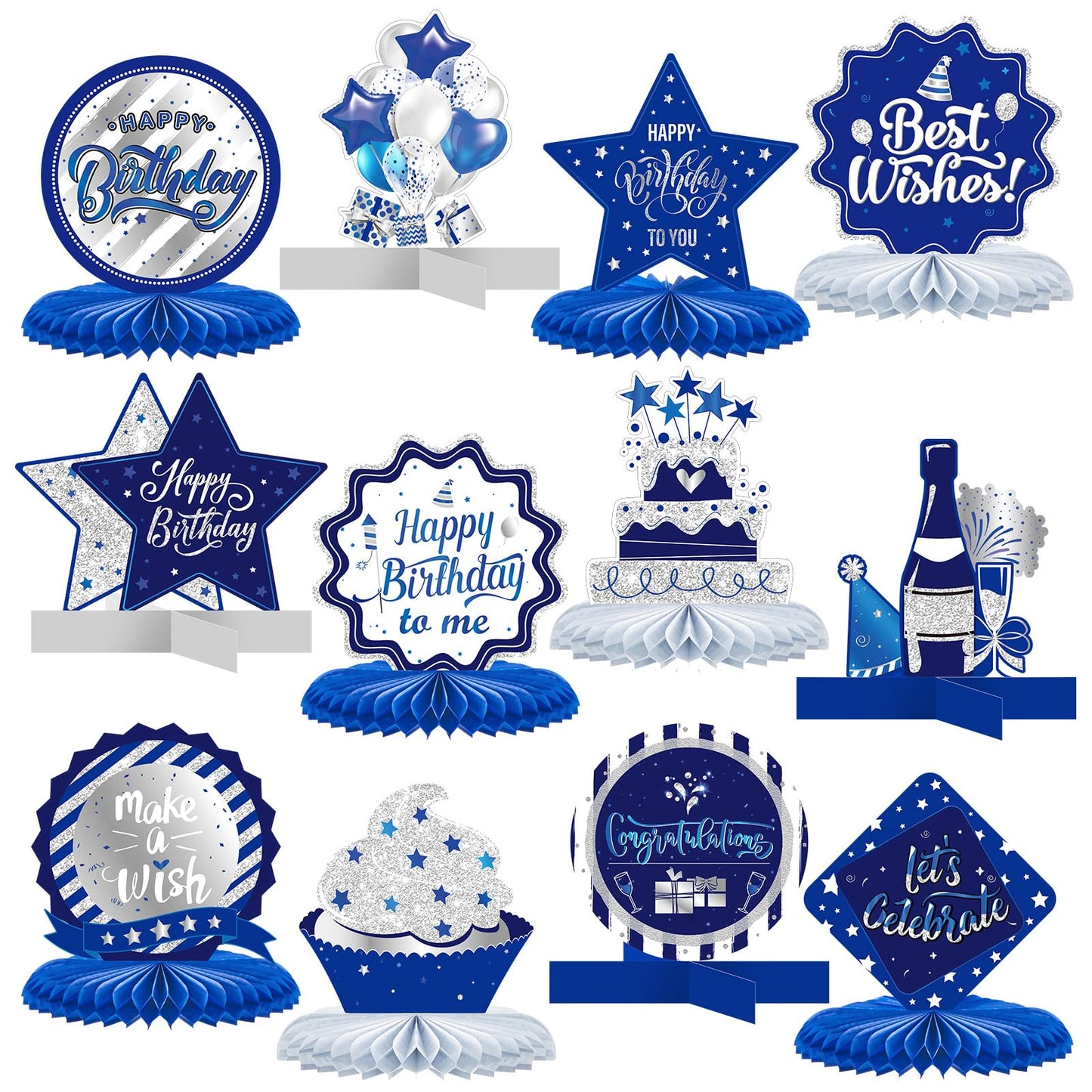 Clabby 12 Pieces Happy Birthday Decorations Birthday Honeycomb Centerpieces For Table Decorations Birthday Honeycomb Table Toppe