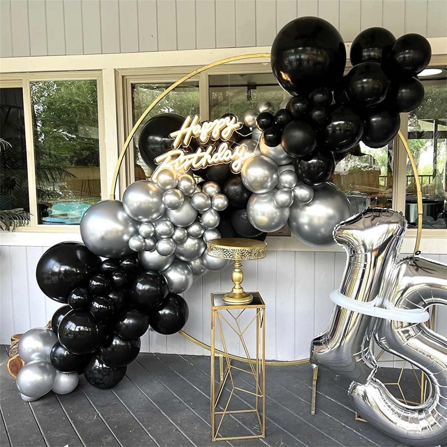 Dagelar Black And Silver Balloon, 30Pcs Metallic Chrome Silver And Black Birthday Balloons With Black Silver Confetti Balloon, H