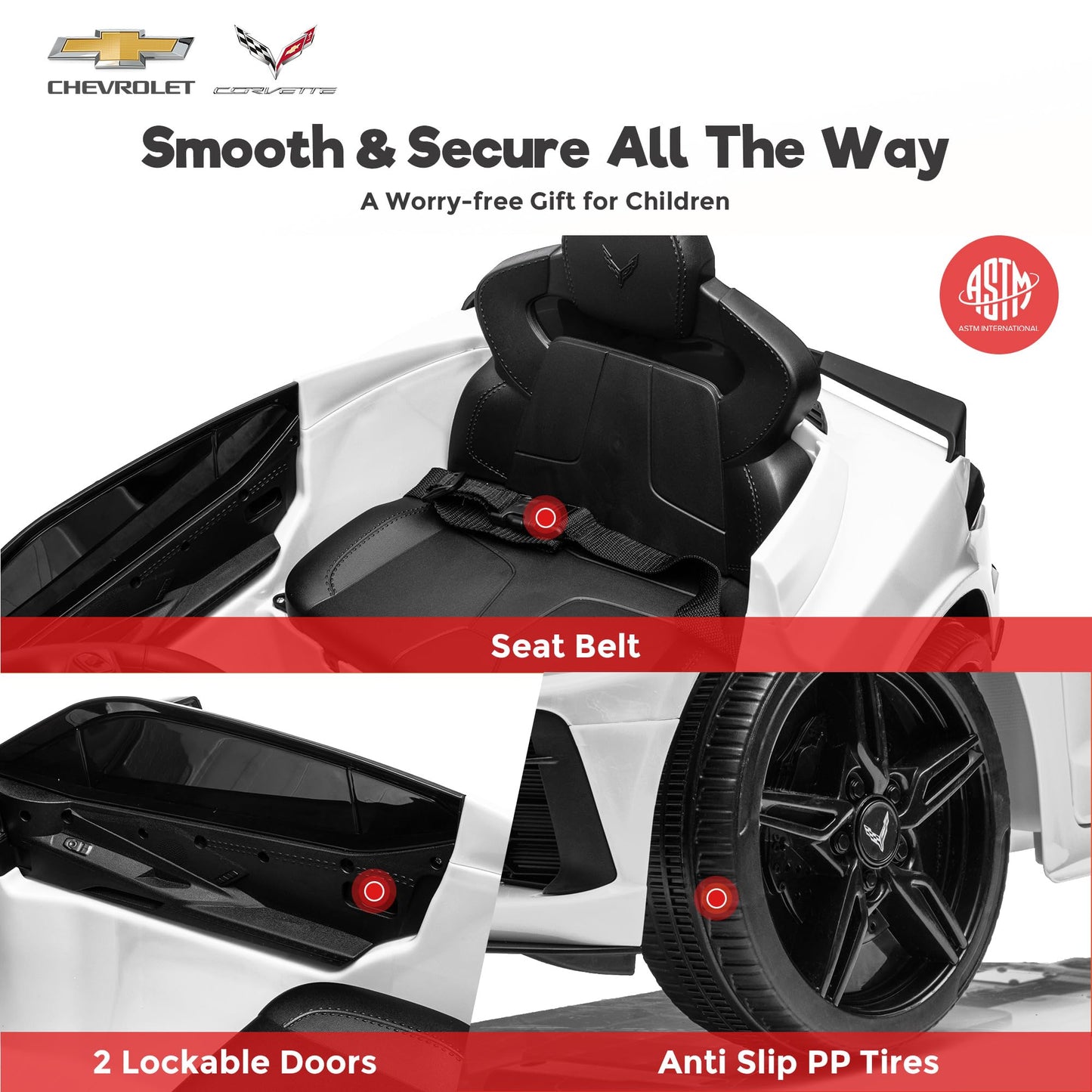 Licensed Chevrolet Corvette C8 Kids Car, Kids Electric Car, Kids' Electric Vehicles, Led Lights, 3 Speeds, Bluetooth, Shiny Dash