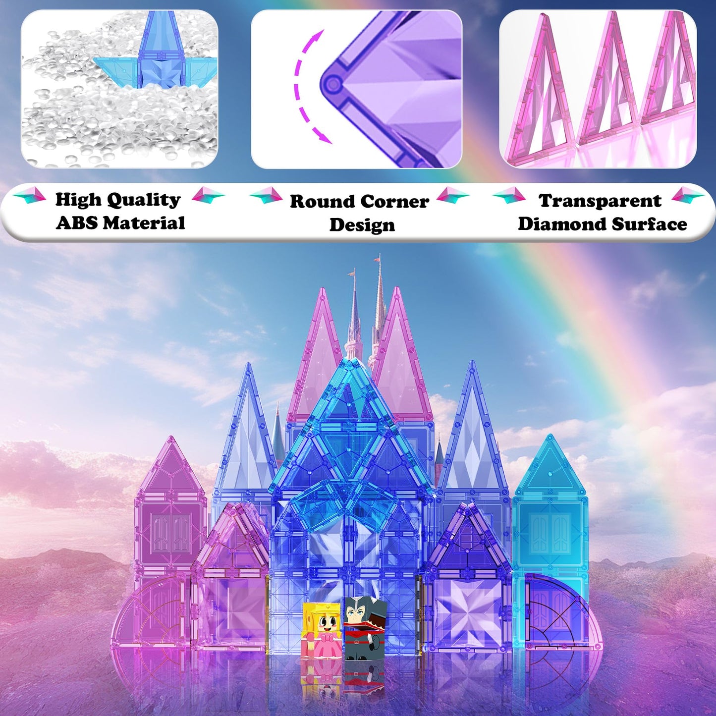 Sktmyy Magnetic Tiles,114Pcs 3D Diamond Princess Ice Castle, Magnet Tiles For Kids Age 3-5 4-8,Stem Educational Toys For Girls K