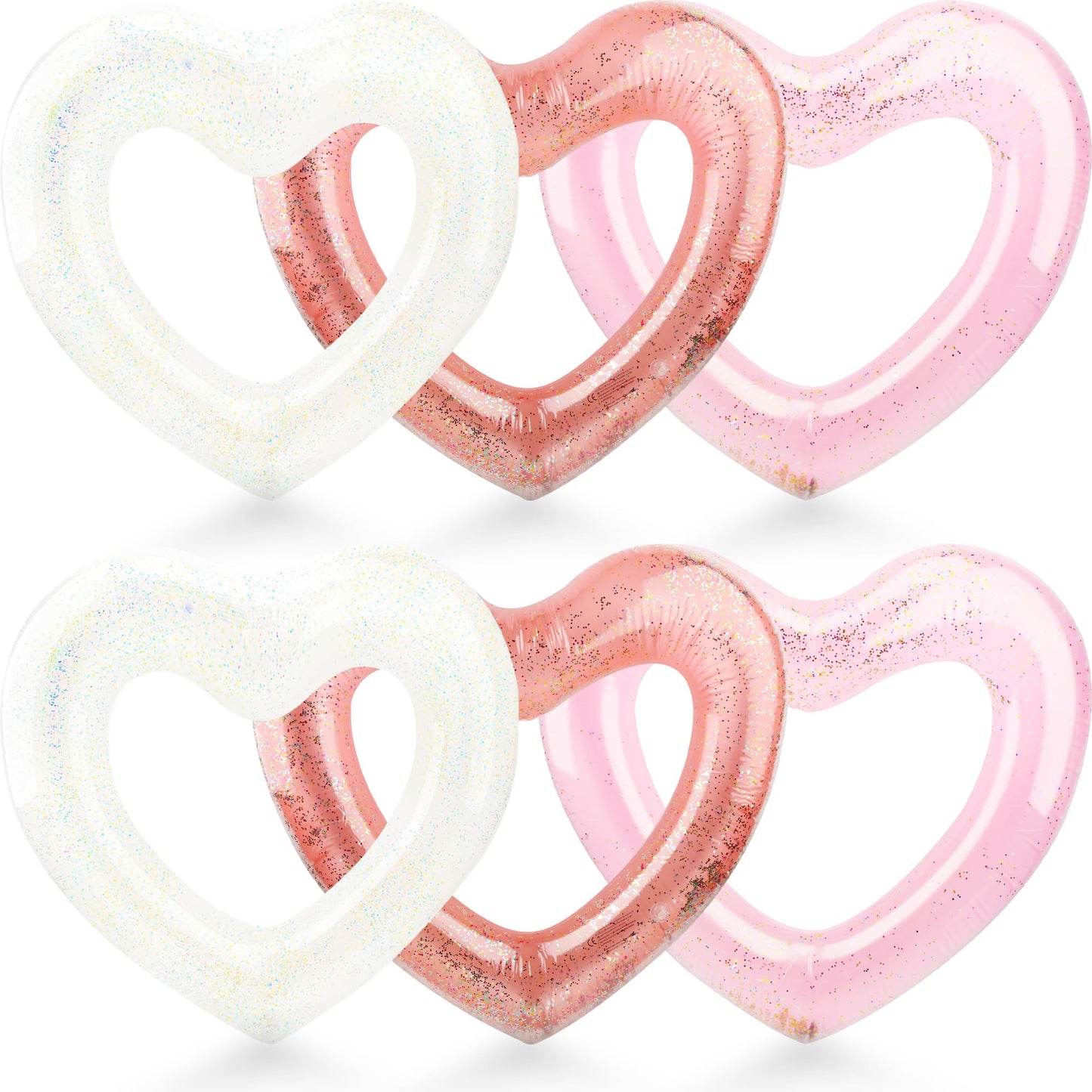 Octaday 6 Pack Inflatable Glitter Heart Pool Float Blow Up Heart Shaped Swimming Tube For Adults Bachelorette Party Summer Beach