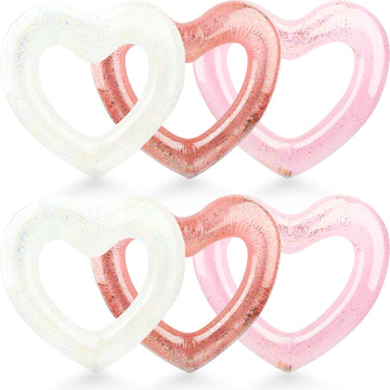 Octaday 6 Pack Inflatable Glitter Heart Pool Float Blow Up Heart Shaped Swimming Tube For Adults Bachelorette Party Summer Beach