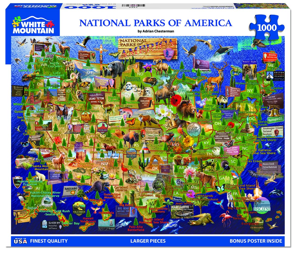 White Mountain National Parks Puzzle Map 1000 Piece Puzzles Fun Collage Jigsaw for Adults and Family