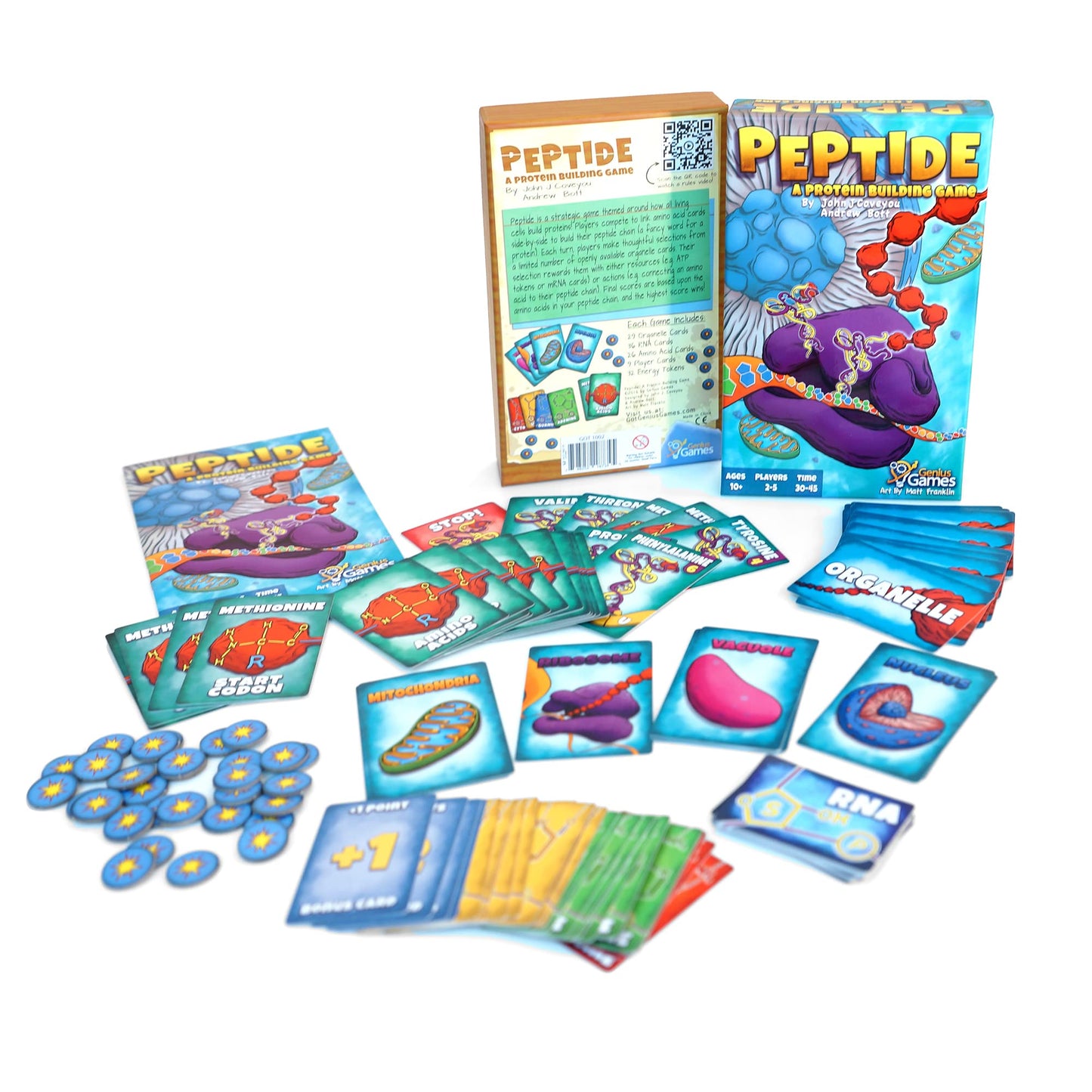 Genius Games Peptide Strategy Card Game | Teaches Amino Acids | Small Red Paper Model GOT1003