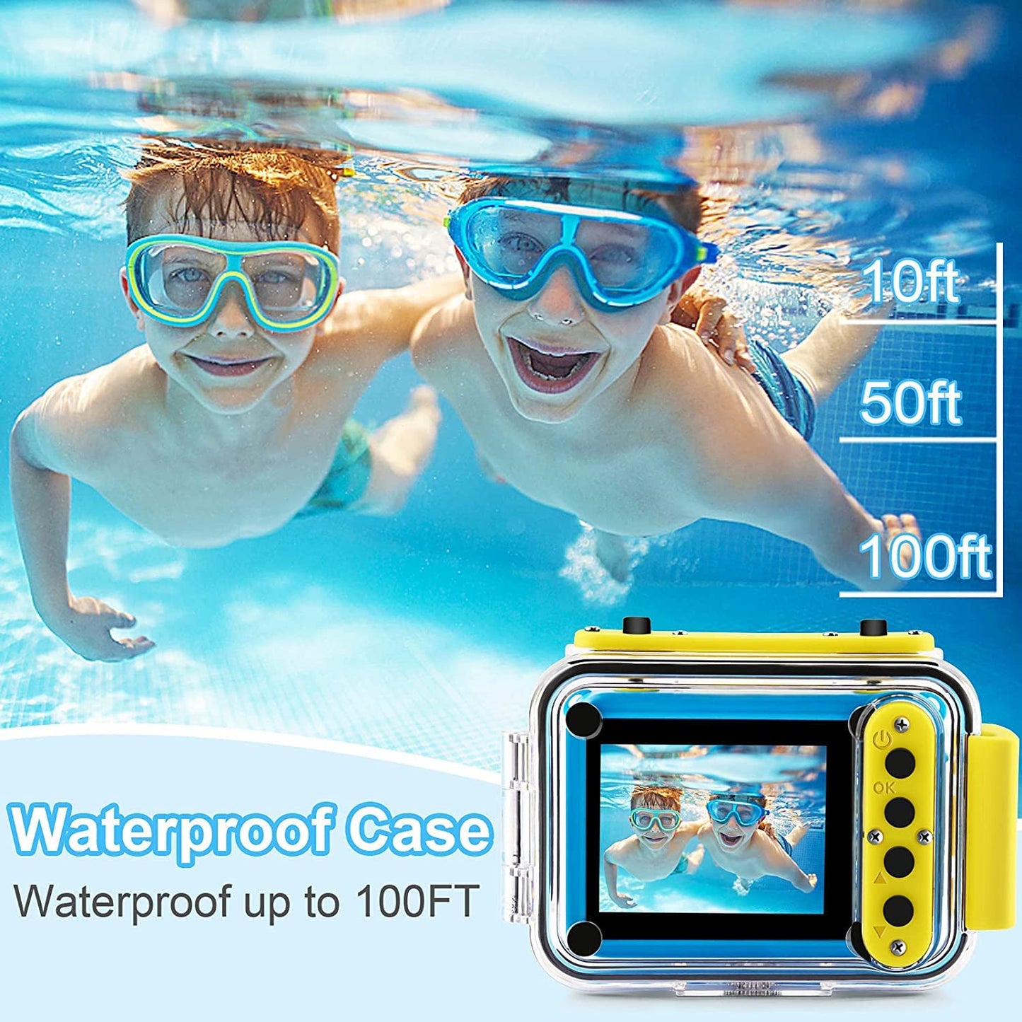 Gktz Kids Waterproof Camera - Underwater Camera Birthday Gifts For Girls Boys Children Digital Action Camera With 32Gb Sd Card,