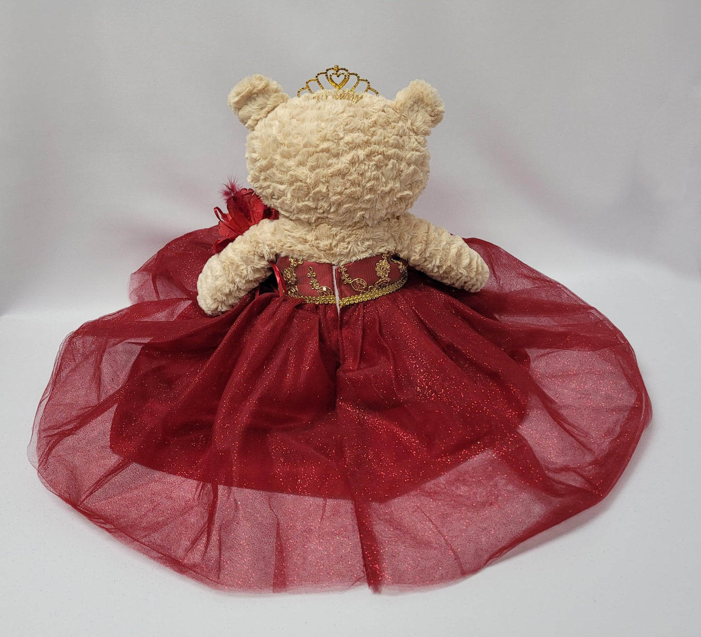 KINNEX COLLECTIONS SINCE 1997 20" Quinceanera Doll Teddy Bear, Burgundy - Gold Trim, Model B16632-7G, Polyester Centerpiece
