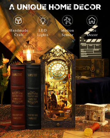 Ourmiao Book Nook Kit Detective Agency, Diy Booknooks Kit For Adults Teens With Sensor Lights, Bookshelf Diorama Miniature Scene