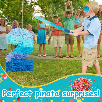 Number 1 2 3 4 5 6 7 8 9 Piñata With Stick Blindfold Confetti, Gradient Blue Piñata For Kids Birthday Party Large Blue Piñata For Boys Girls Birthday Anniversary Decoration Supplies(Number 2)