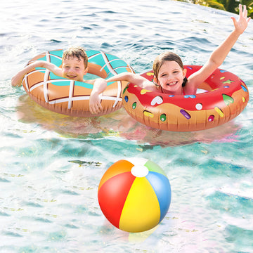 90Shine 7Pcs Donut Pool Floats: Doughnut Swimming Rings With 13.5' Beach Balls - Inflatable Tubes Floaties Toys For Kids Adults