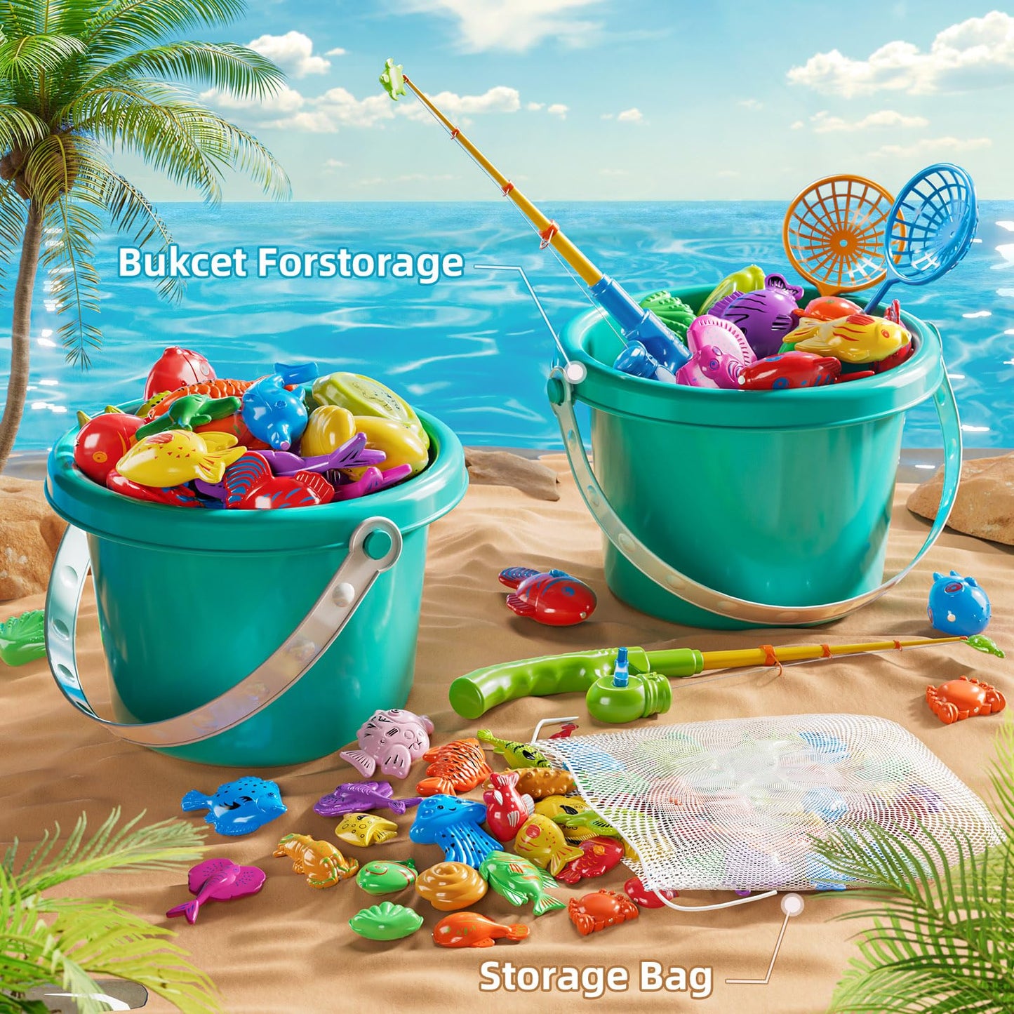Niplooow Magnetic Fishing Game Pool Toys For Kids 3-5, Water Table Bathtub Kiddie Party Toy With Pole Rod Net Plastic Floating F