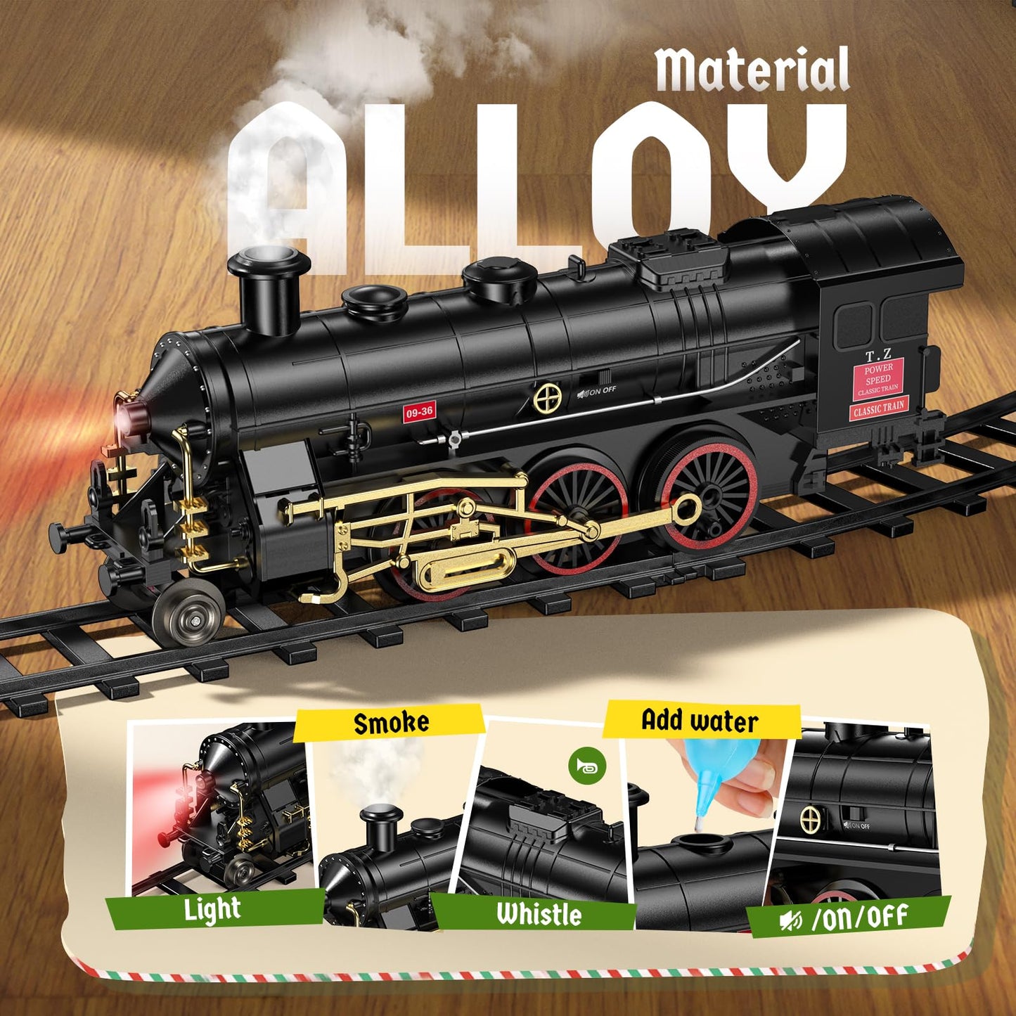 Hot Bee Train Set - Alloy Train Toys for Boys w/Glowing Carriage & Silent  Toy Train w/Smokes  Lights & Sound  Christmas Tree Train w/Steam Locomotive  Model Trains for 3 4 5 6 7 8+ Years Old Kids