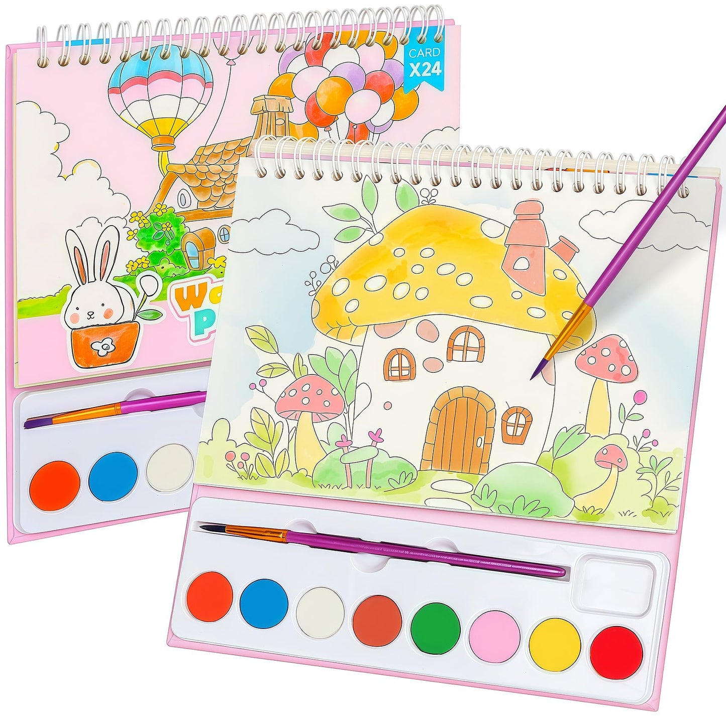 ROOCHKD Mess Free Paint with Water Watercolor Book, Portable Spiral-Bound Painting Art Set Gifts for Kids, Travel Friendly