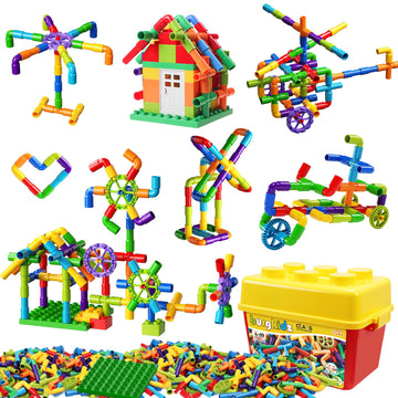 Burgkidz Stem Learning Pipe Tube Toy, Sensory Toys, Tube Locks Construction Building Blocks, Educational Stem Building Learning Toys With Wheels Baseplate For All Ages Kids Boys Girls, 188 Pcs