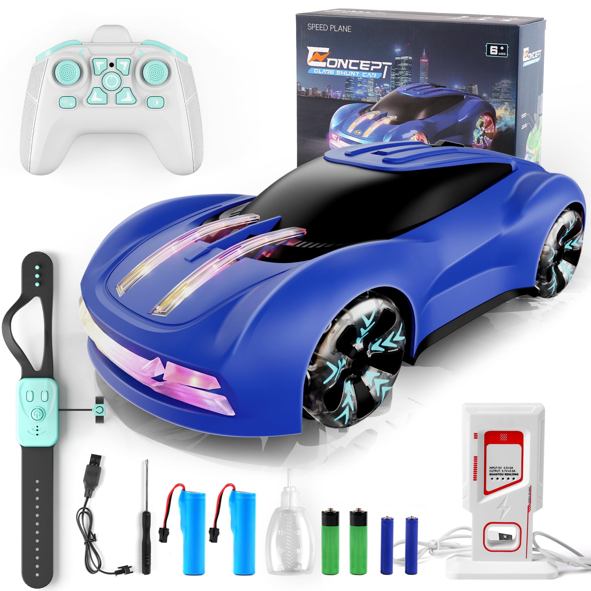 Dwi Dowellin Gesture Sensing RC Stunt Car,Drift Remote Control with Light Spray & Music - Boys Toys Age 6-8-12, Cool Birthday Gi