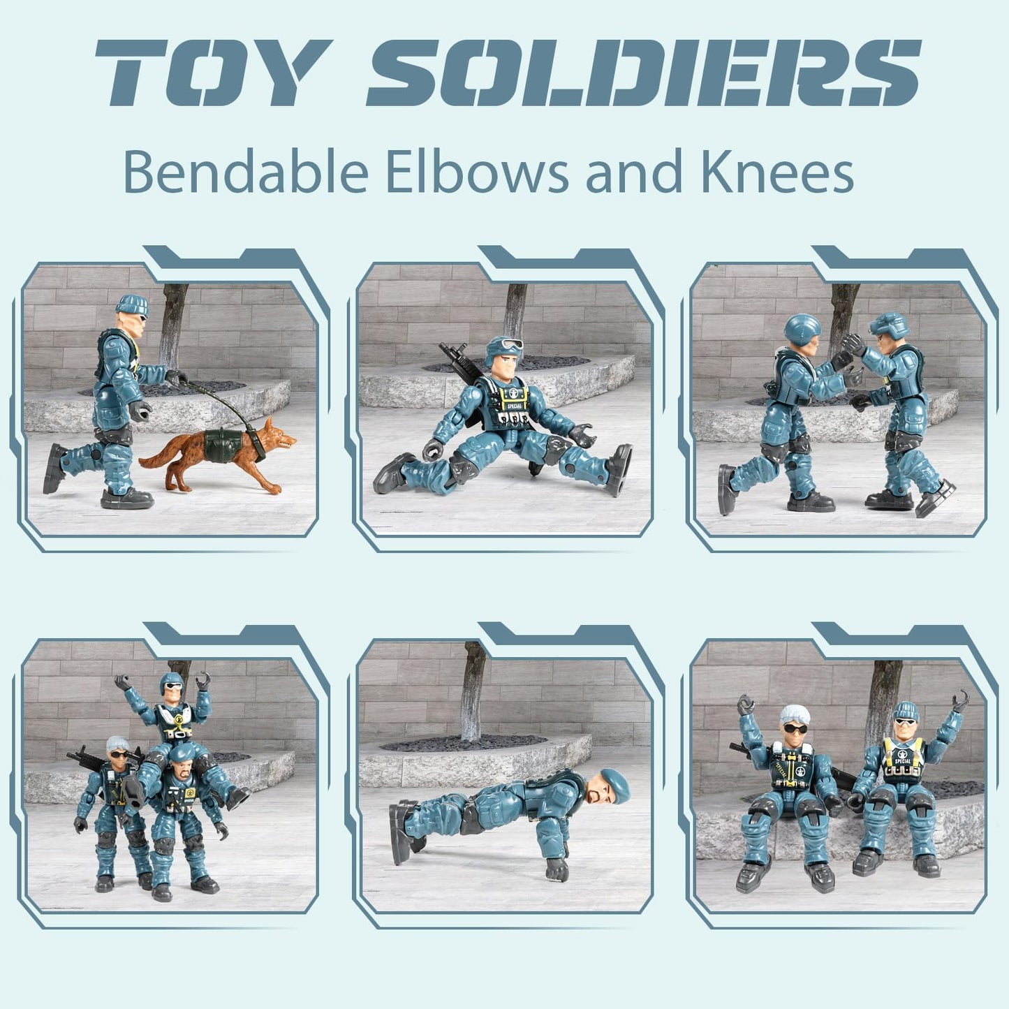 HAPTIME Army Men Action Figures with   Toy Soldiers for Boys  Plastic Army Toys for Boys 6-8  Birthday Gift for Military Collectors (6Pcs Blue)