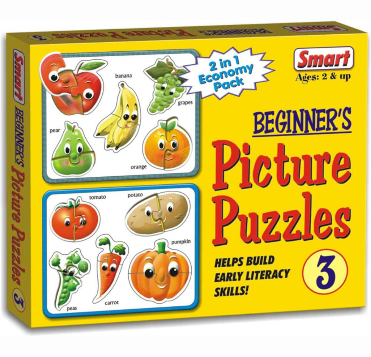 Smart Fruits And Vegetables Puzzle , 4 Set Of Picture Puzzles With 2 Board, Multicolor