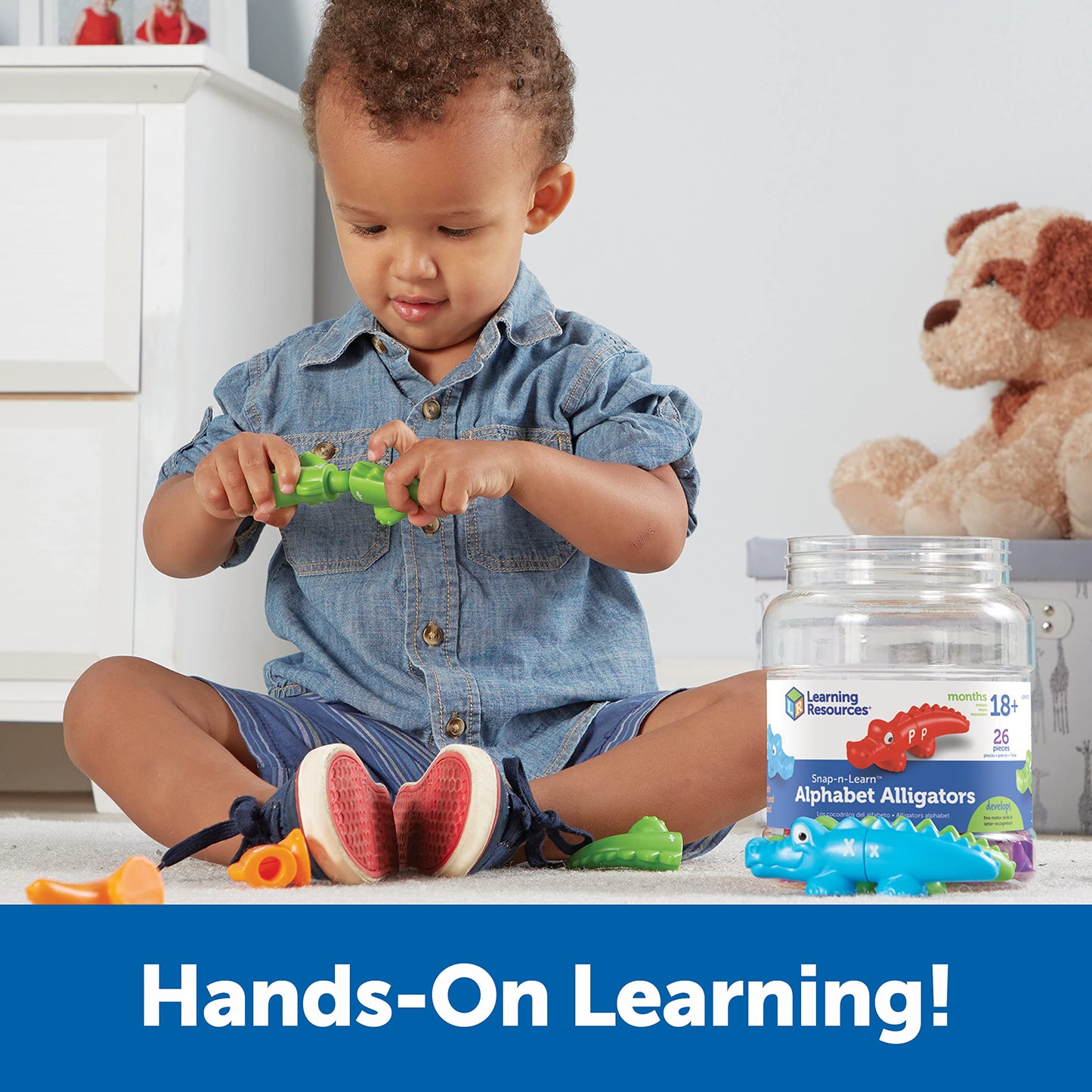 Learning Resources Snap-n-Learn Alphabet Alligators Fine Motor Toy, 26 Double-Sided Pieces, Medium, Multi-color, Model LER6704