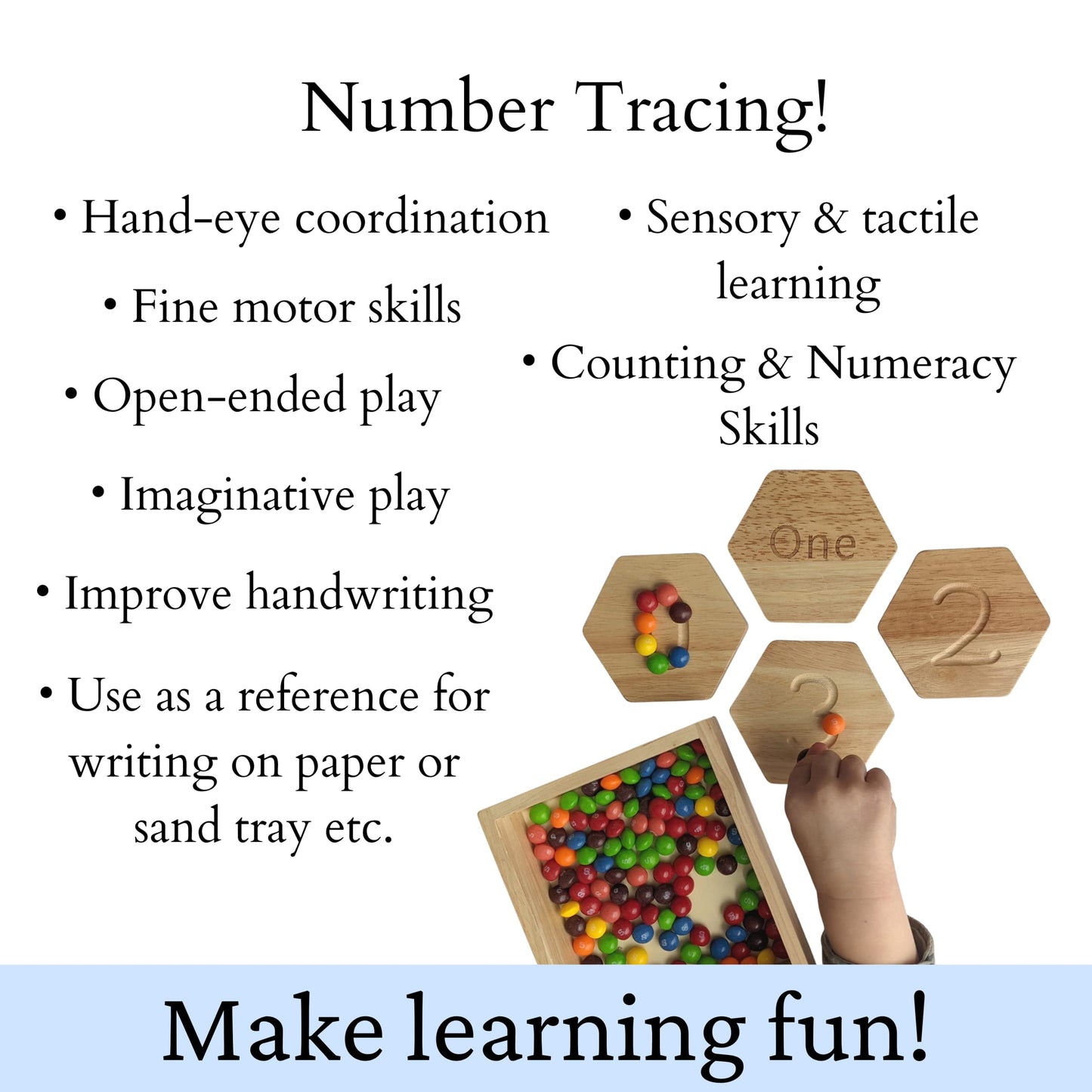 Bambeani Number Tracing | Double Sided Wooden Montessori Math & Counting Toy | Toddler Sensory Play | Tracing Numbers For Preschool