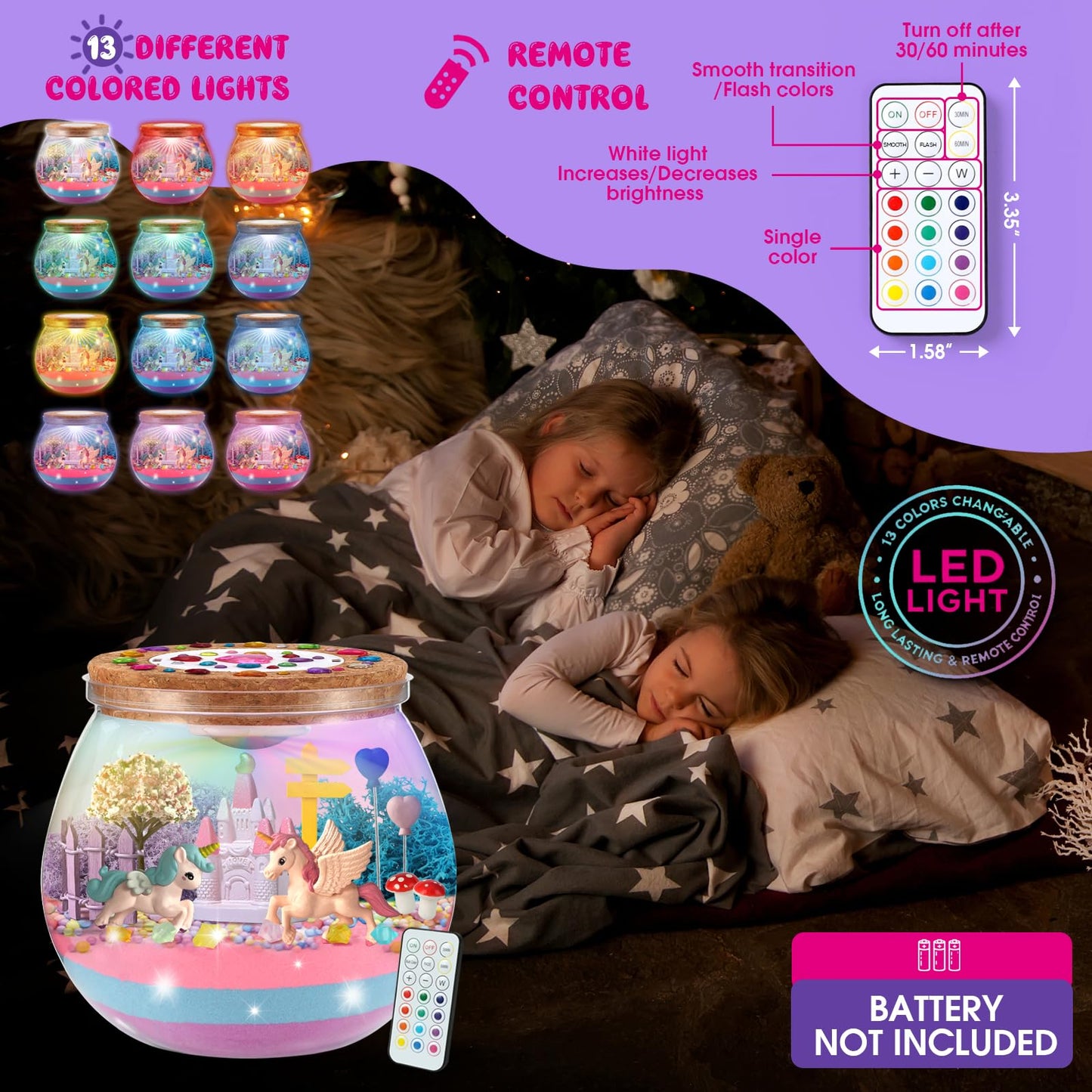 Unicorn Terrarium Crafts Kit for Kids: LED Night Light-Up DIY Toys with Remote - Fun Birthday Gifts for Girls Ages 5 6 7 8 9 10