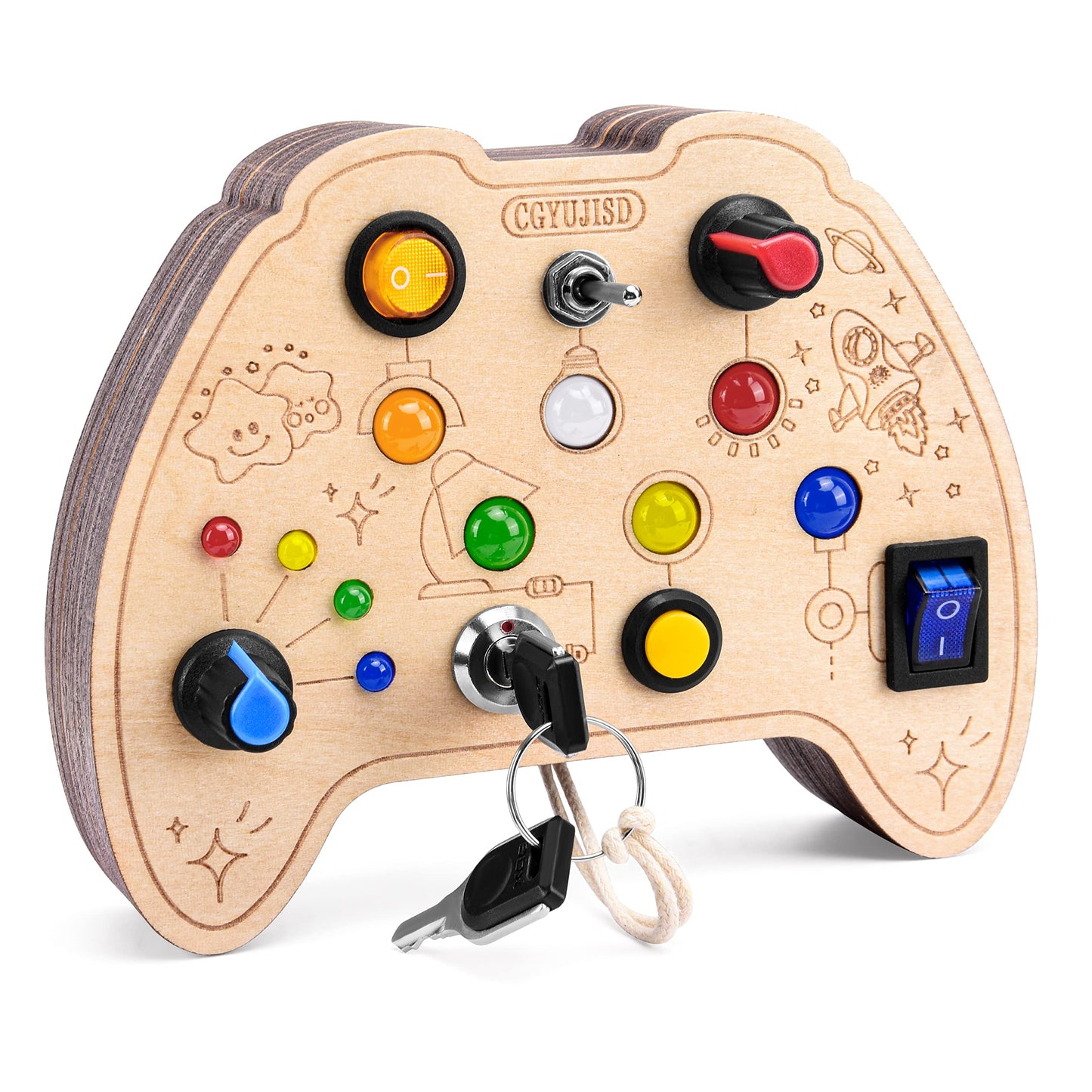 Cgyujisd Busy Board With Led Light,Switch Board Toys,Montessori Toys For 1+ Years Old, Wooden Sensory Travel Toys For Toddlers 1