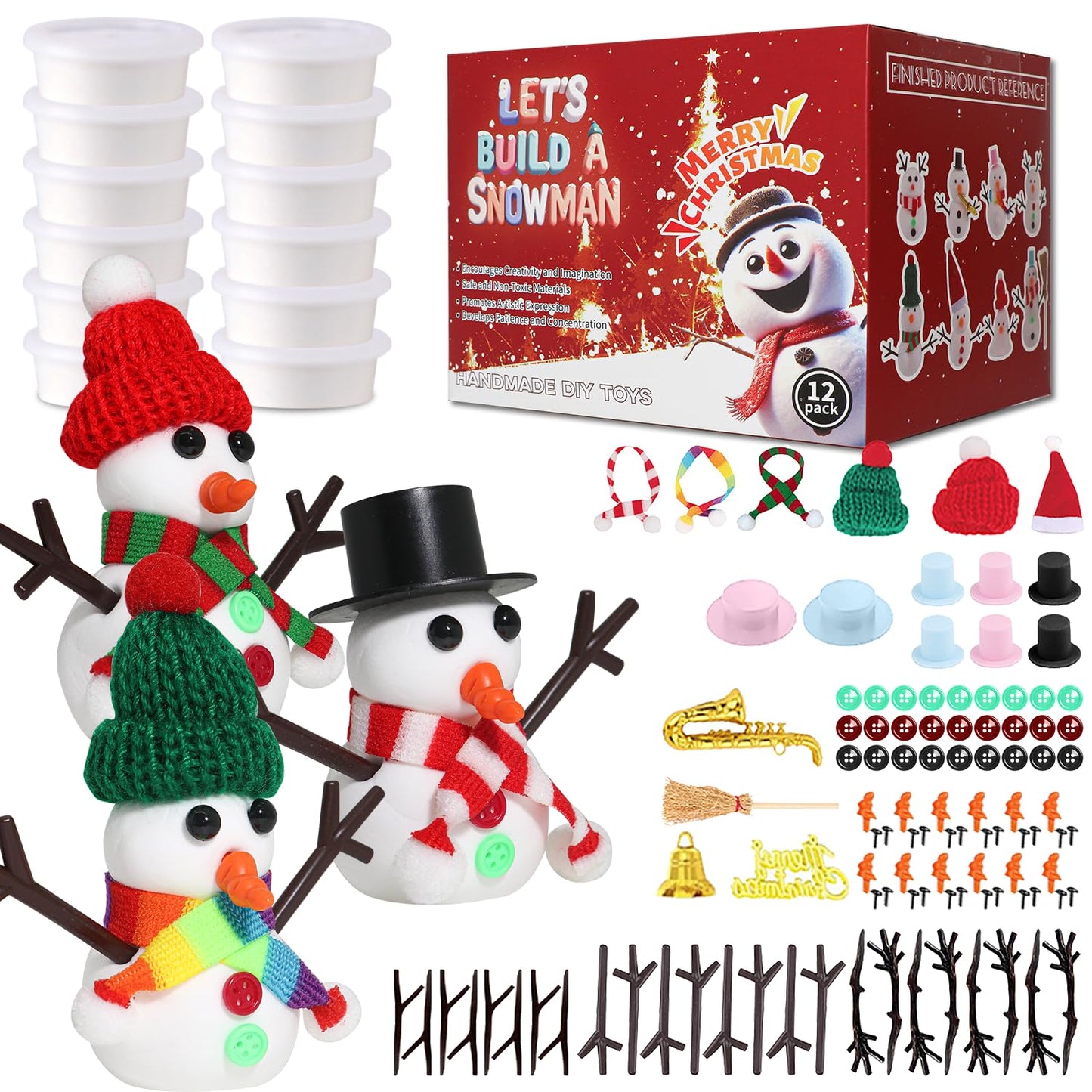 Build a Snowman Kit Snowman Christmas Crafts,Modeling Clay Snowman DIY Kit,Creative Kids Air Dry Modeling Clay,Christmas Crafts 