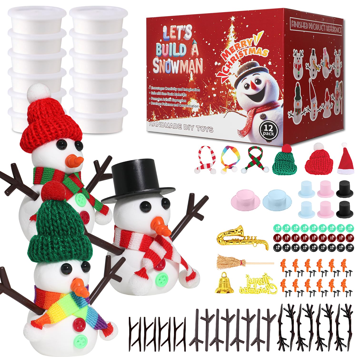 Build a Snowman Kit Snowman Christmas Crafts,Modeling Clay Snowman DIY Kit,Creative Kids Air Dry Modeling Clay,Christmas Crafts 