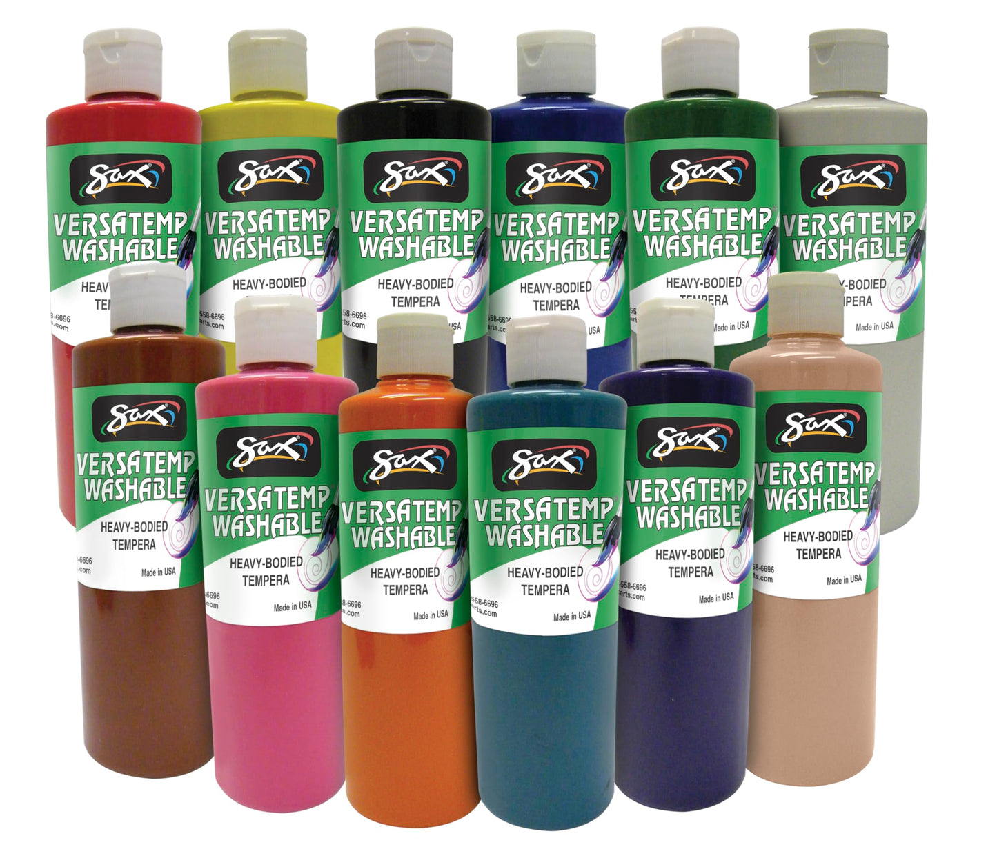 Sax Washable Versatemp Heavy Bodied Tempera Paints, Assorted Colors, 12 Pints