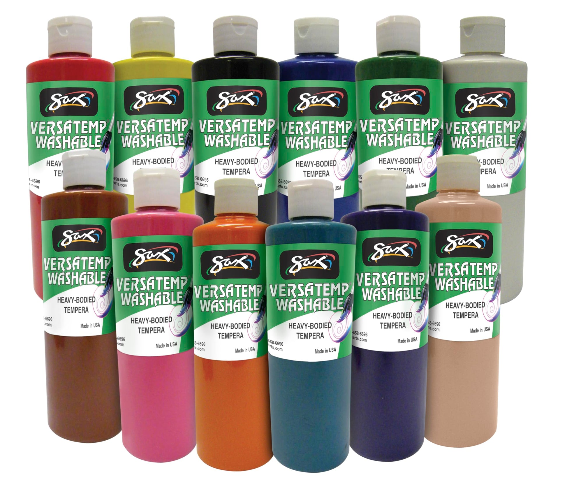 Sax Washable Versatemp Heavy Bodied Tempera Paints, Assorted Colors, 12 Pints