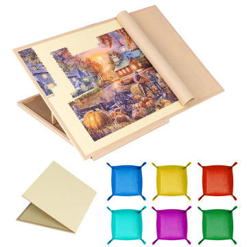 Tektalk Foldable Jigsaw Puzzle Board With 4 Angle Adjustable Bracket/Stand, Lightweight Portable Puzzle Mat Plateau With Wooden