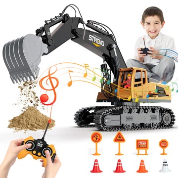 Remote-Control Excavator Toy for Boys Age 3-12 Year Old - 1/18 Scale RC Construction-Excavators Toys with 360 Rotation Metal Sho