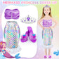 Unicorn Costume & Mermaid Costume For Girls,Blue Princess Dress Up Clothes With Top, Fairy Tutu, Shoes, Crown Toddler Role Play Toy For Halloween Christmas Birthday Party Toys 3 4 5 6 Years