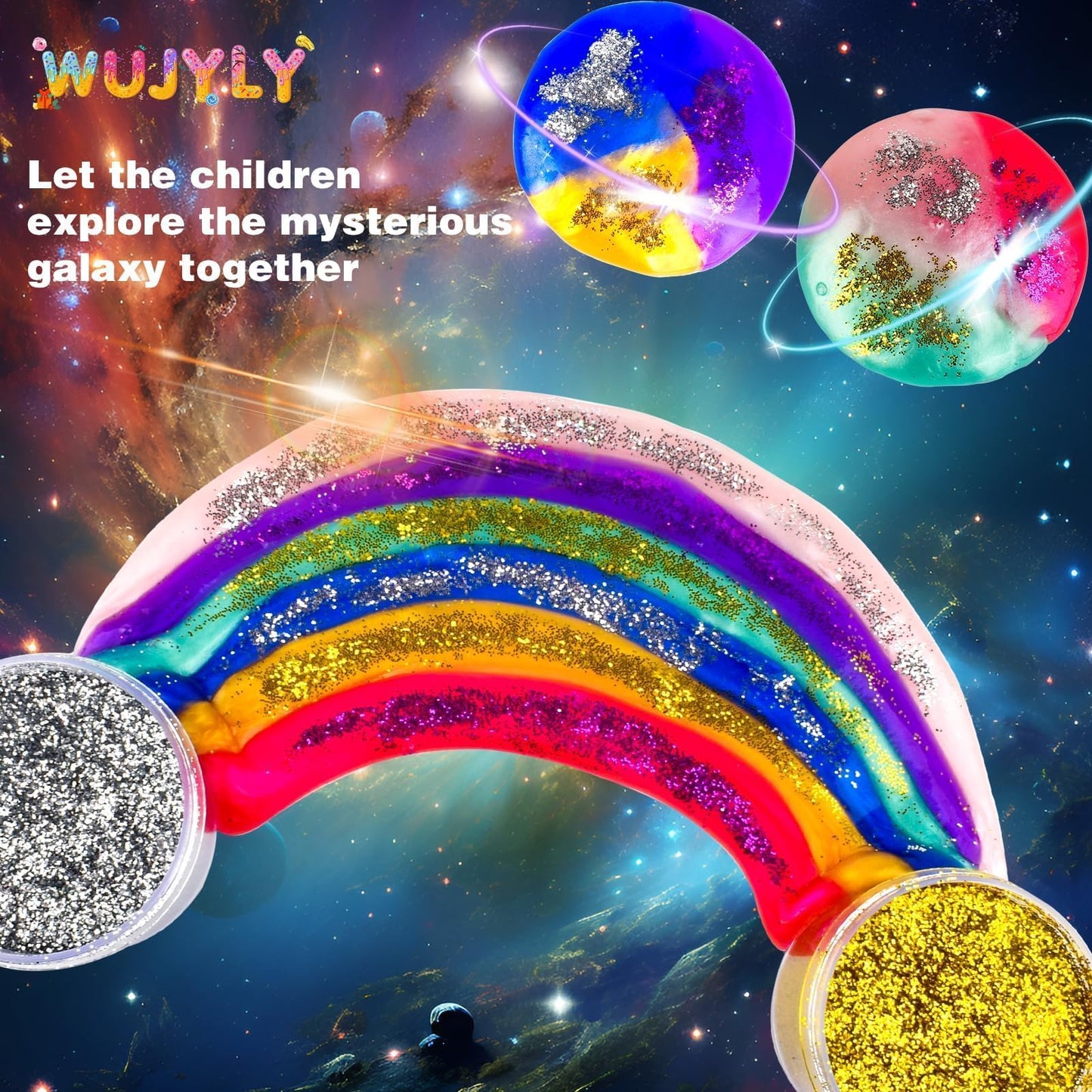 WUJYLY Galaxy Slime Kit, 46 Pack Non-Sticky Mini Slime, Soft PVA Stress Relief Toys for Kids, Goodie Bags & Easter Stocking Stuffers