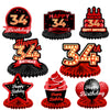 Happy 34Th Birthday Red And Black Table Honeycomb Centerpieces Balloons Theme Decor Table Decorations Table Toppers For Girls Women Princess 34 Years Old Birthday Party Bday Supplies Background Gold