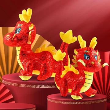 2 Pcs Chinese Dragon Plush 2025 Year Of The Dragon Stuffed Animal Plush Chinese New Year Plush Decoration Mascot Doll Plushies For Spring Festival Bedtime Gift Bed Rest Chair Table Decoration(Lucky)
