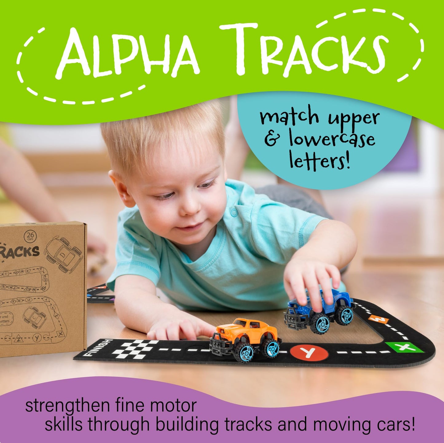 Skoolzy 36-Piece Alphabet Cars - Alphabet Learning Toys With Felt Track Set For Abc Recognition - Ideal Manipulatives For Preschoolers, 3 Year Old Boy Gift, And Toys For 2 Year Old Boys
