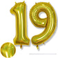 19Th Birthday Laser Gold Balloons, Large Foil Number 19 Balloons For Women Graduation Decor, 40 Inch Self Inflating Globos Dorad