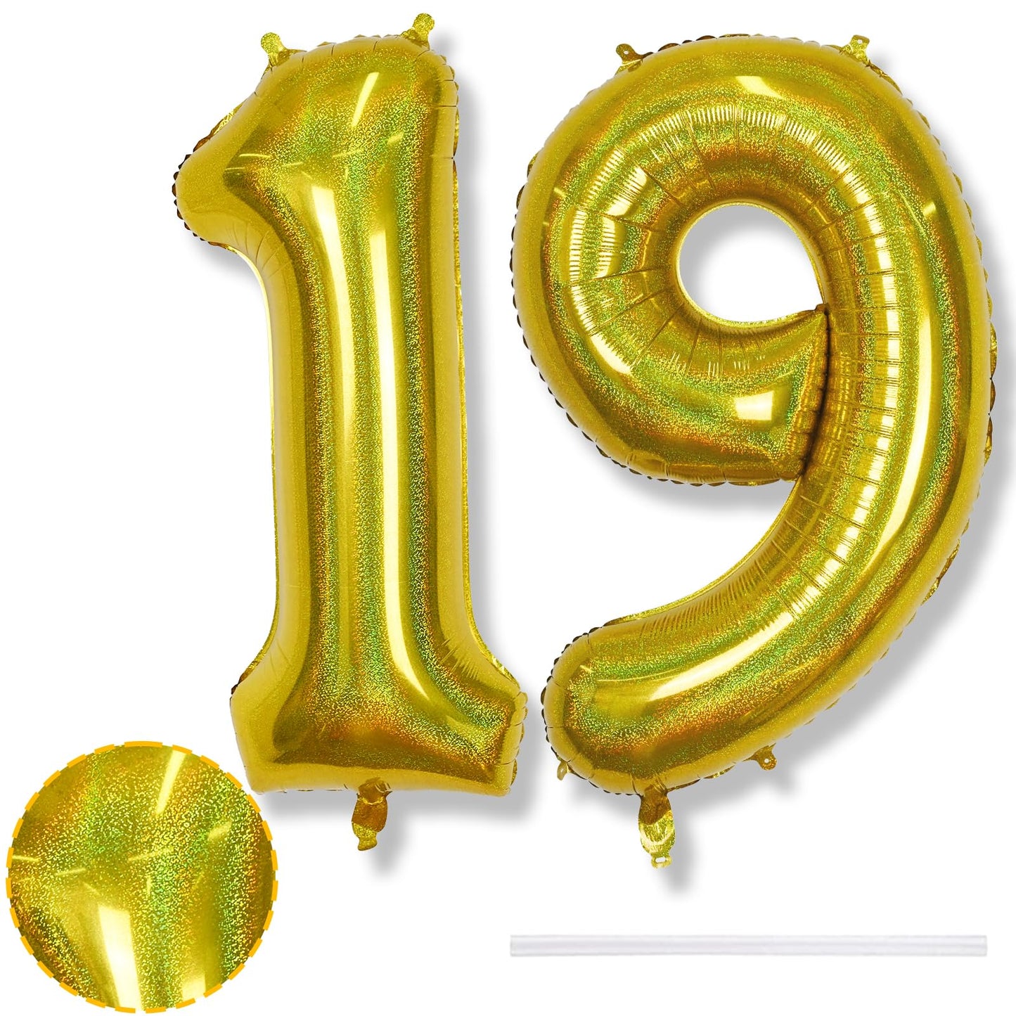 19Th Birthday Laser Gold Balloons, Large Foil Number 19 Balloons For Women Graduation Decor, 40 Inch Self Inflating Globos Dorad