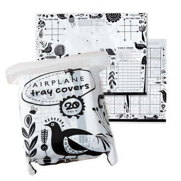 GSM Brands Disposable Airplane Tray Table Cover (Pack of 20) - Double Sided with 12 Games - Opaque White