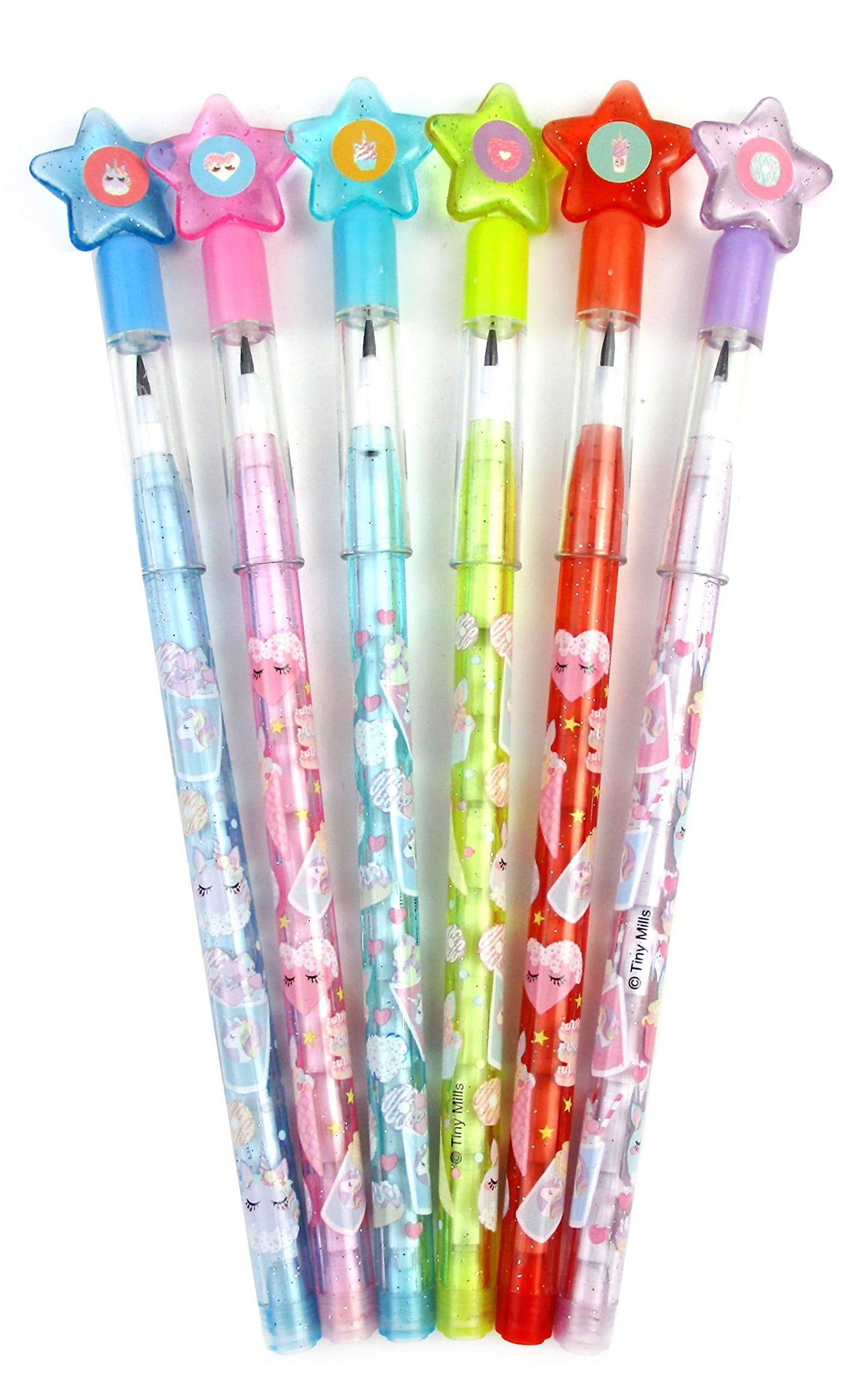 TINYMILLS 24 Pcs Unicorn Donuts Cupcakes Stackable Pencil with Eraser for Unicorn Girl Birthday Party Favor Prize Carnival Goodi