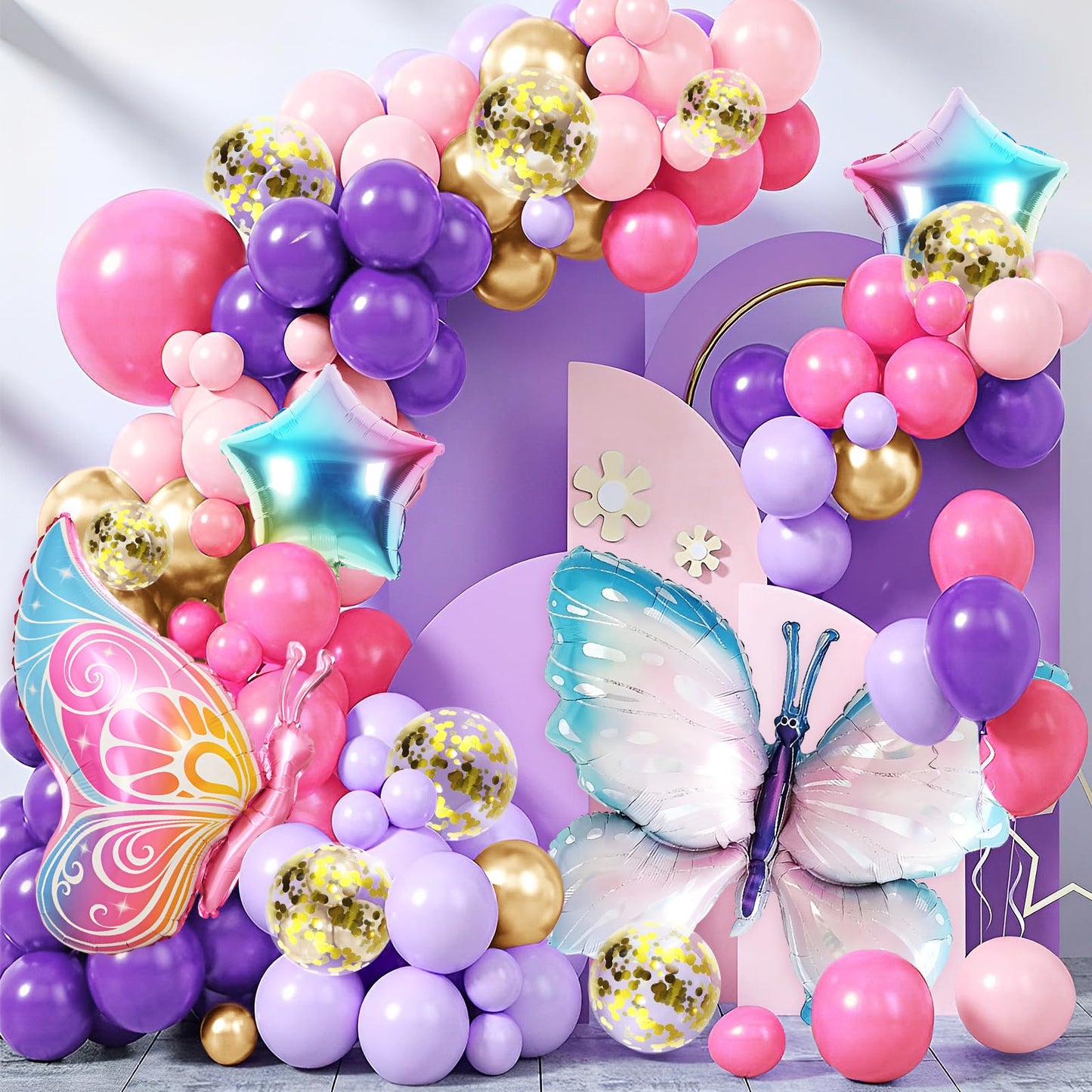 146Pcs Butterfly Balloons Purple And Pink Butterfly Balloon Arch Kit For Baby Shower, Wedding, Birthday Decorations