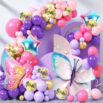 146Pcs Butterfly Balloons Purple And Pink Butterfly Balloon Arch Kit For Baby Shower, Wedding, Birthday Decorations