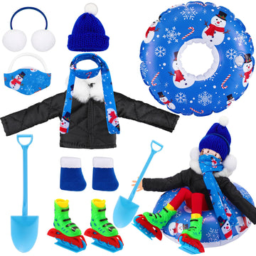 Jenaai 9 Pcs Christmas Elf Doll Accessories Set Christmas Elf Clothing Includes Ear Muffs, Scarf, Cotton Padded Coat, Boot, Infl