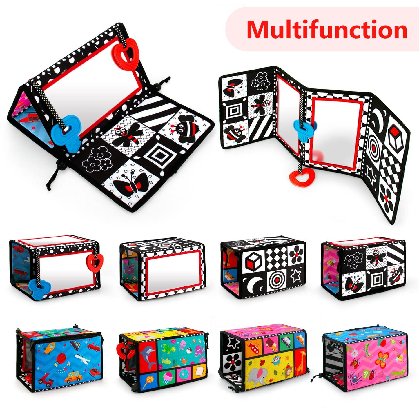 Teytoy Tummy Time Baby Mirror Toys,Black And White High Contrast Baby Tummy Time Toys, Double-Sided Baby Mirror Sensory Development Toys For Infants Newborn 0-6 Months