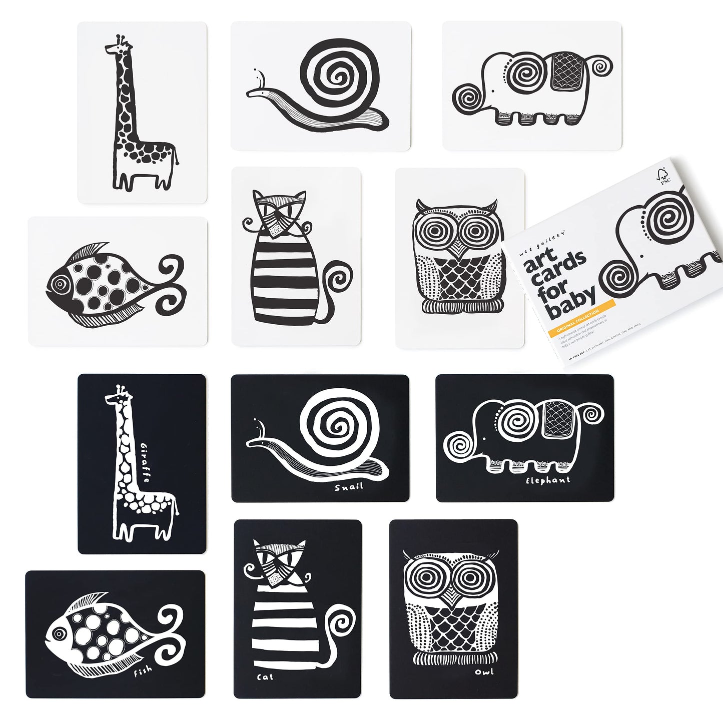 Wee Gallery Black And White Art Flash Cards For Babies, High Contrast Educational Animal Picture Cards, Baby Visual Stimulation, Brain And Memory Development In Infants And Toddlers - Original Animals